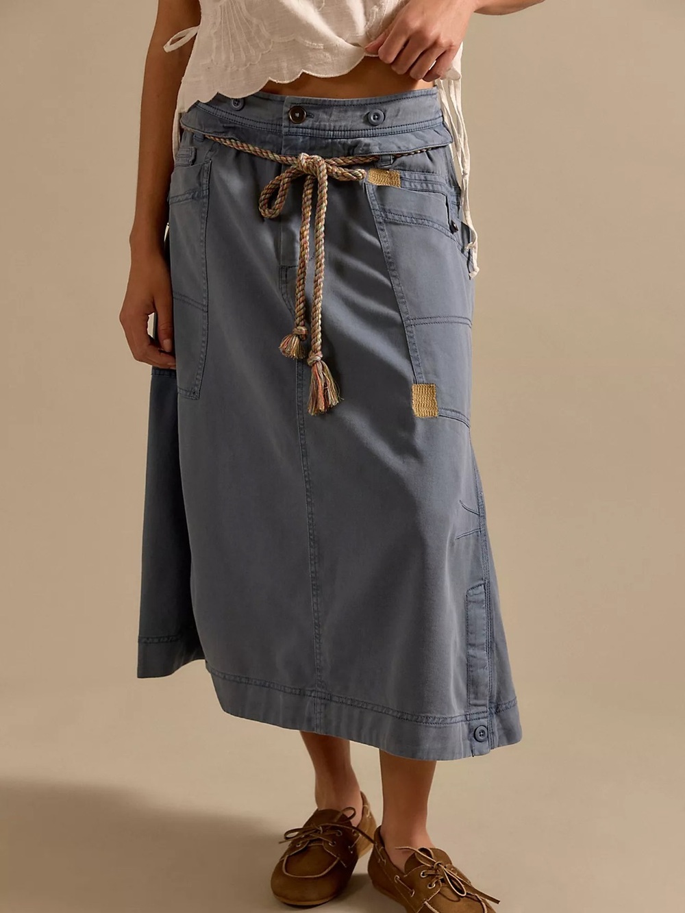Free People We The Free Sibyla Midi Skirt in Siesta Seas Blue NWT